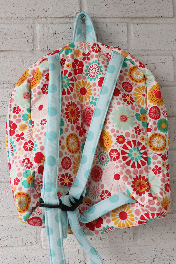 Back View of Flower Dot Doll Carrier Backpack for 18 inch dolls
